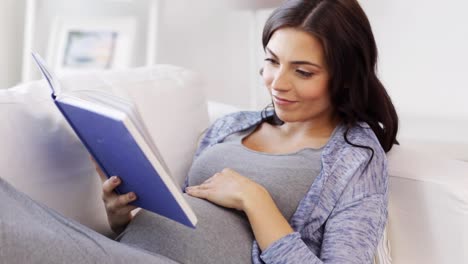 Happy-Pregnant-Woman-Reading-Book-at-Home.pregnancy,-people-and-leisure-concept--happy-smiling-pregnant-asian-woman-sitting-on-sofa-and-reading-book-at-home