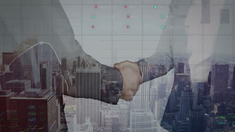 animação de estatísticas e processamento de dados sobre aperto de mão de empresário