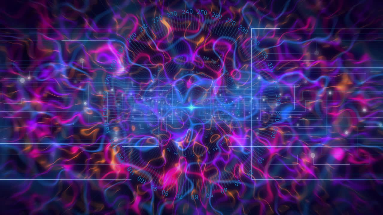 Stars drifting toward center blue band starting ripples, neon waves pulsing, HUD rotating for loop