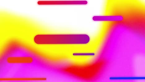 Animation-of-colored-capsule-shapes-moving-over-blurred-pink-and-yellow-shapes-on-white