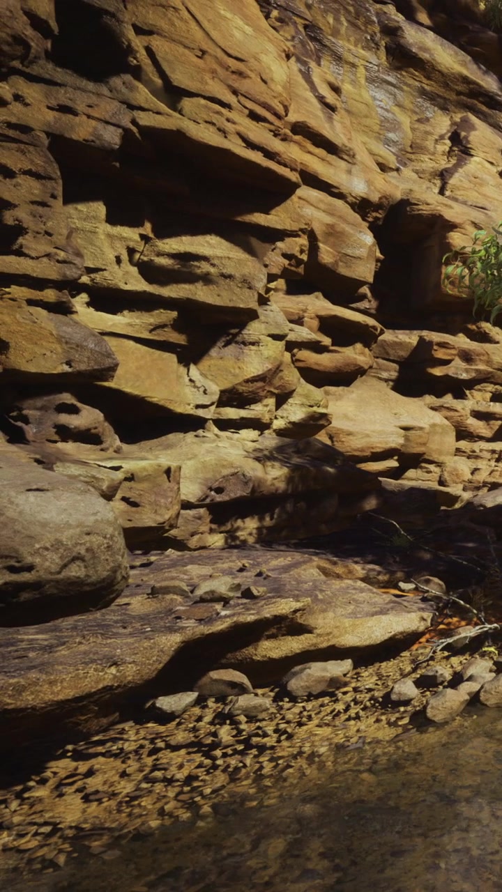 Formazione rocciosa naturale vicino a un ruscello limpido che mostra dettagli geologici.