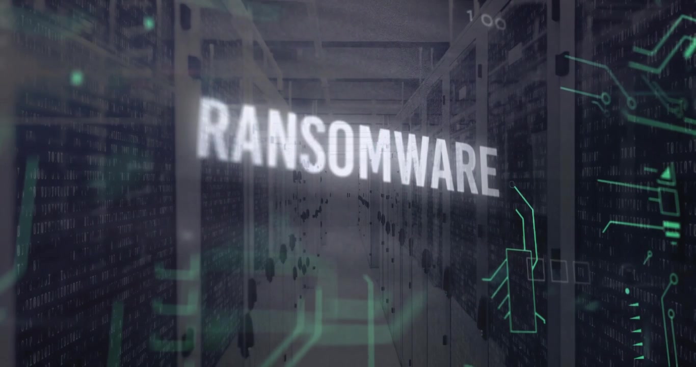 fragment forming left starting floating text morphing into ransomware alert and binary code pulsing