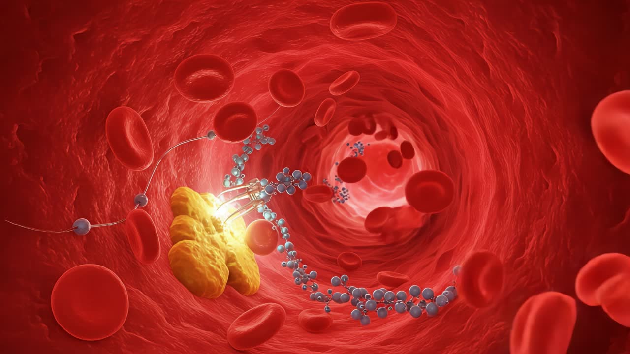 Intricate Visualization of Cellular Structures and Molecular Interactions Within Human Blood Vessels Illustrating the Dynamic Nature of Blood Flow and Cellular Activity
