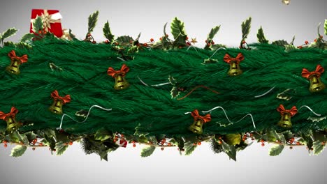 corona de acebo de navidad con regalos volando