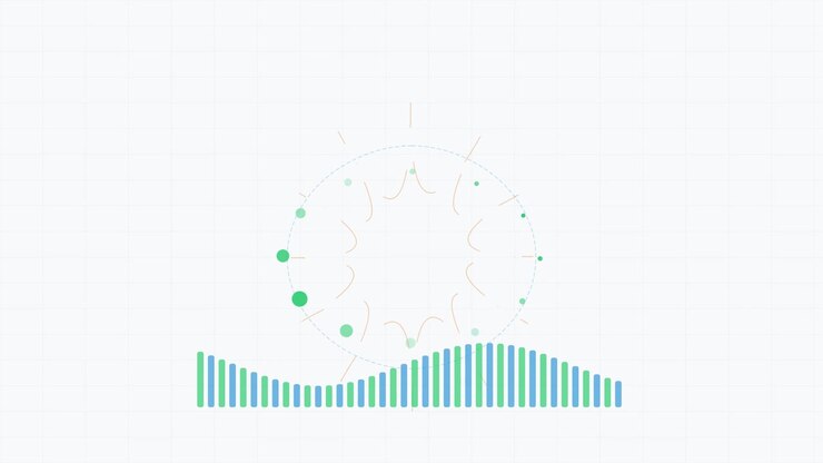 Abstract Motion Graphics with Rotating Green Circles and Sound Waveform