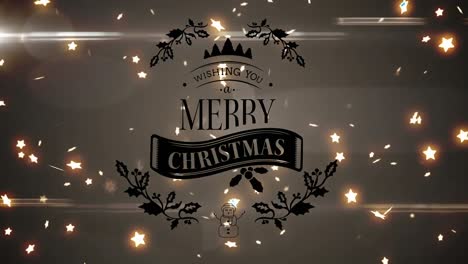 Banner-De-Texto-De-Feliz-Navidad-Contra-Múltiples-Estrellas-Brillantes-Flotando-Sobre-Fondo-Azul-Gris