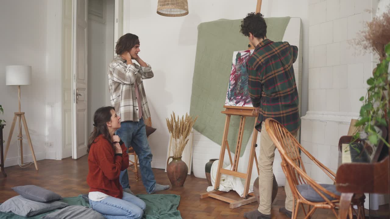 Friends Painting Together at Home