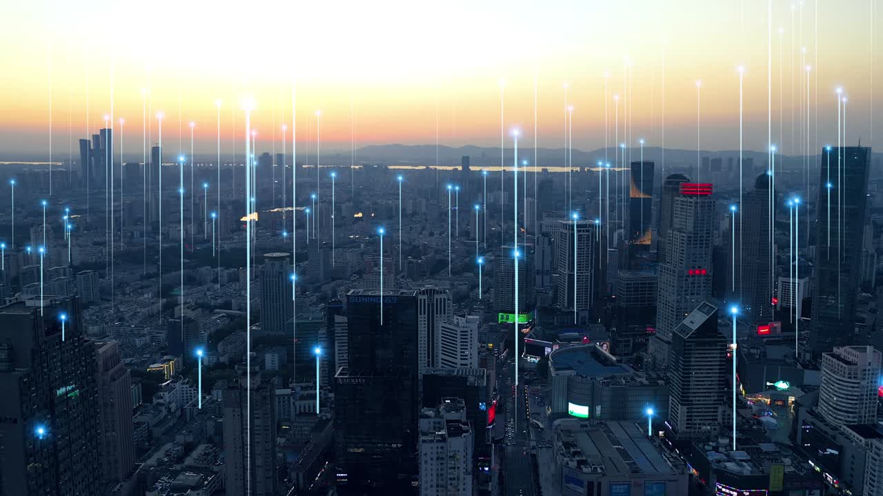 Città moderna con concetto di connessione a rete wireless