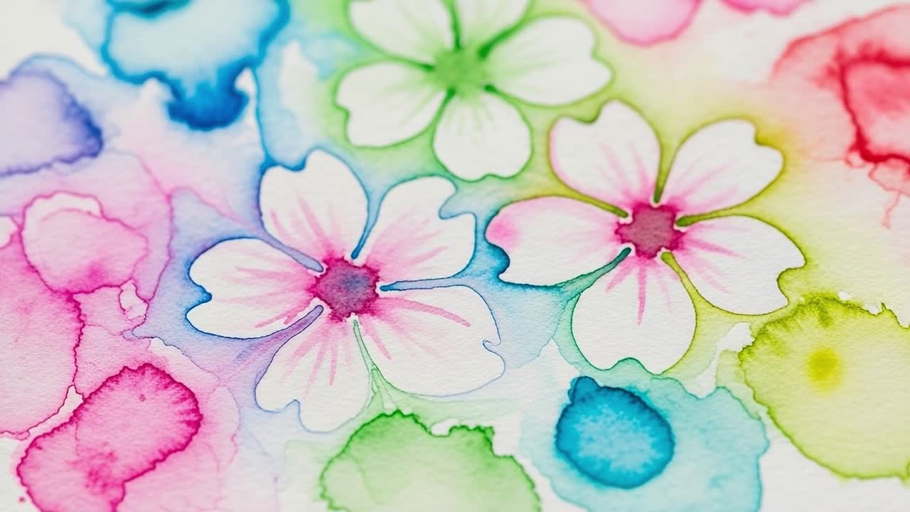 Vibrant Watercolor Flowers: A Beautiful Display of Artistic Floral Patterning and Color Blending Captured in Two Frames Revealing the Elegance of Nature's Palette