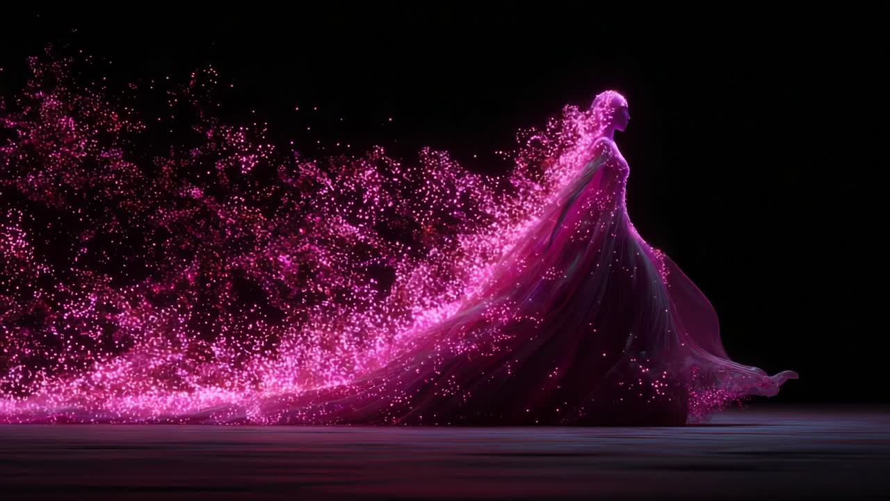 Elegant Woman in Glowing Pink Dress