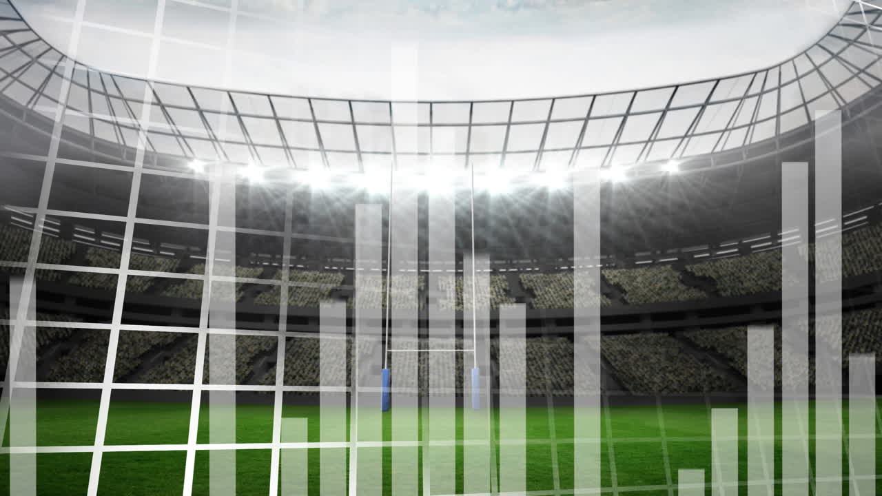 Animation of statistics over empty stands in sports stadium
