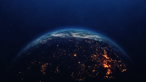 closeup view of blue earth from space at night and day lights on planet loop animation beautiful