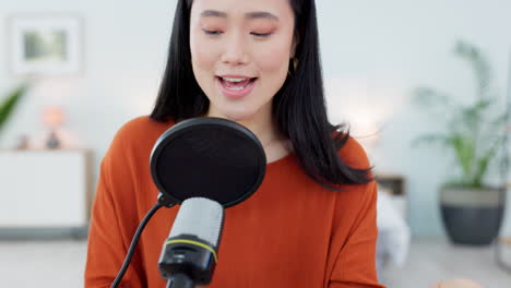 microphone, home studio and woman recording