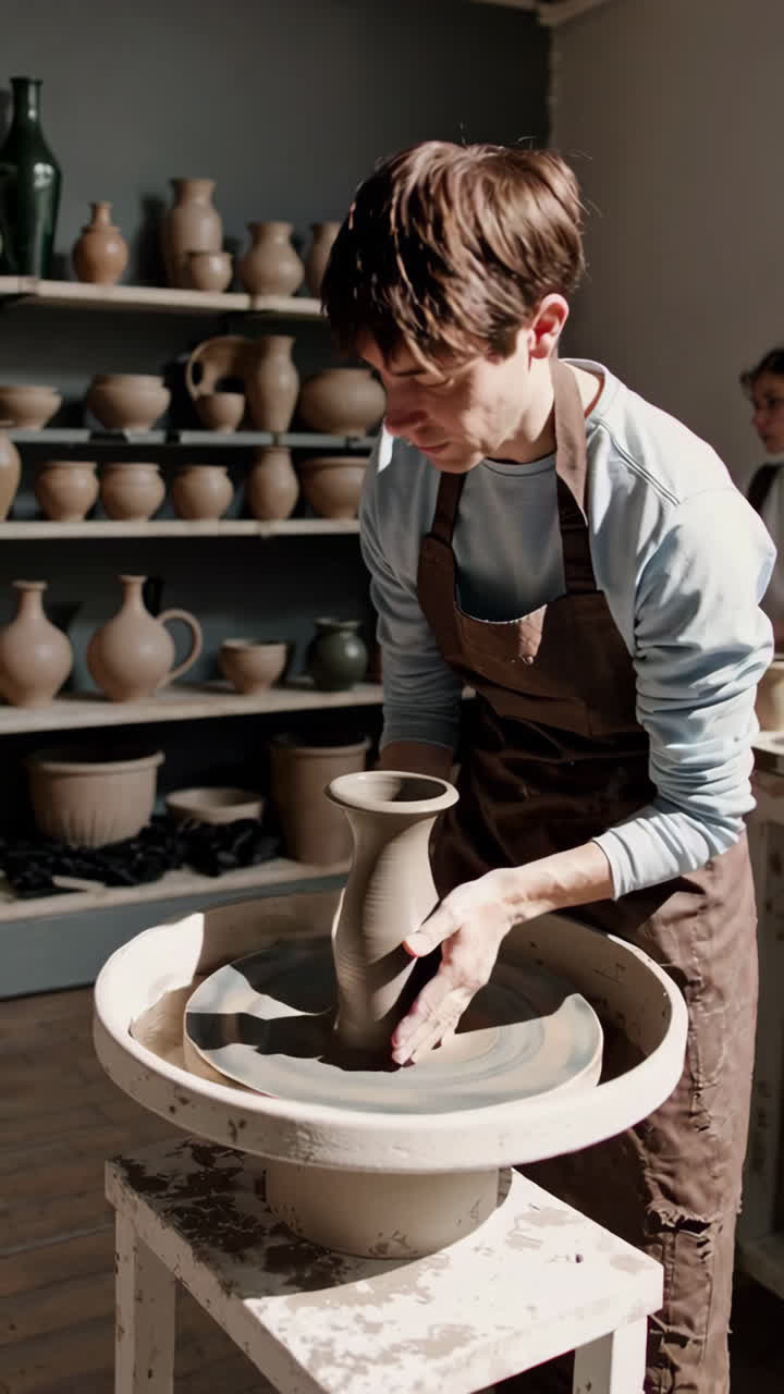 Pottery Artist Shaping a Vase on a Wheel