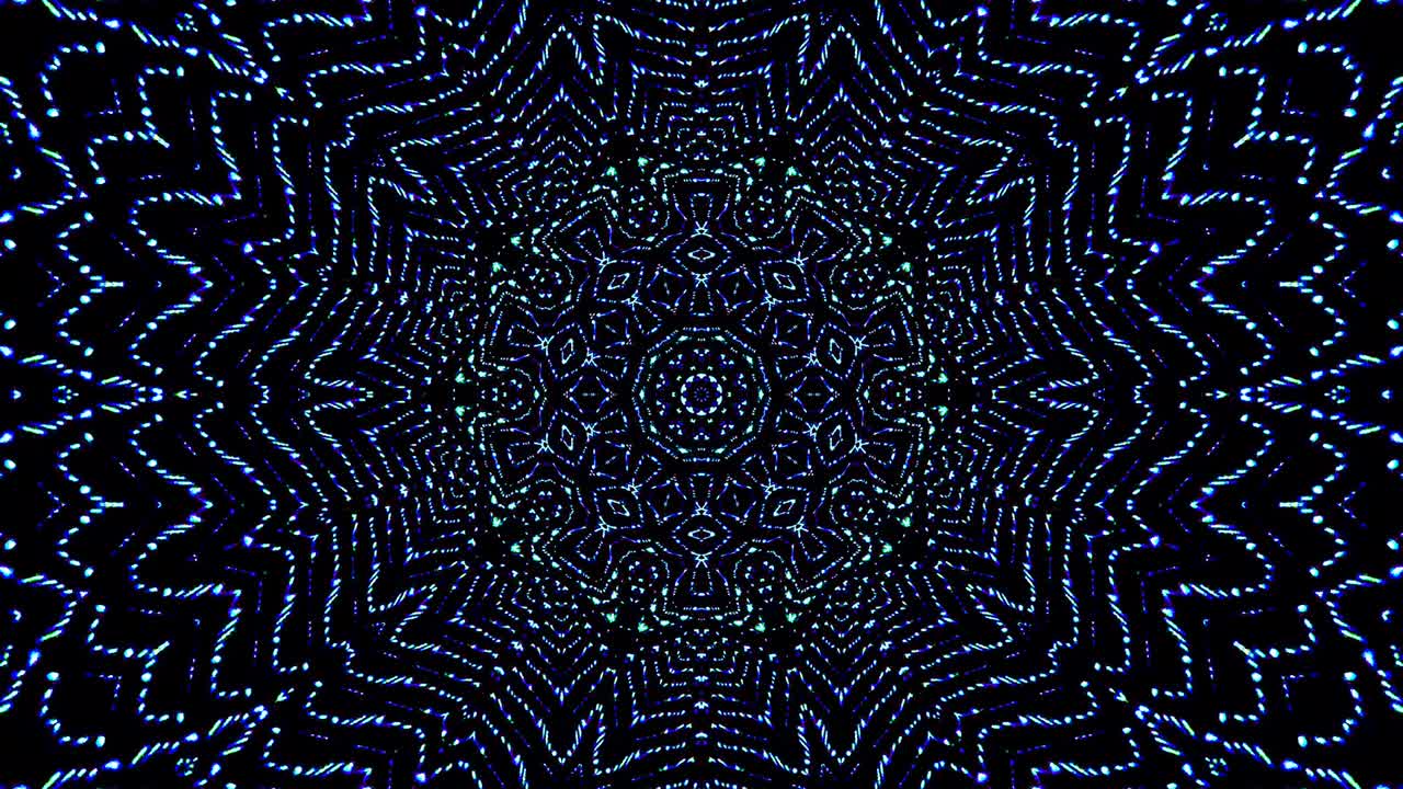 light wave abstract dots set blue color kaleidoscope black background