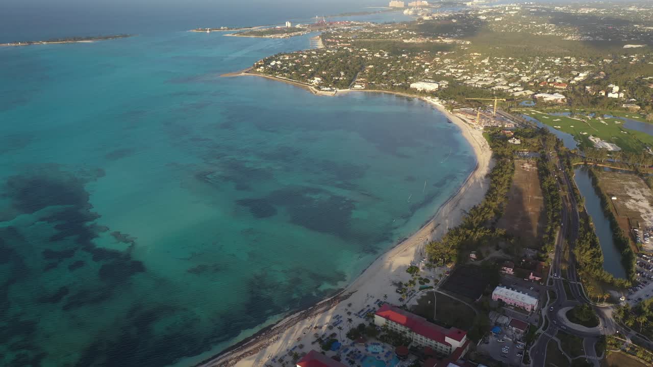 Nassau, Bahamas. Drone Aerial Of White Sand Beach Coastline and Seaside Resorts by Tropical Sea