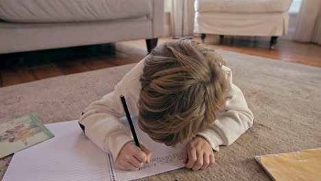 hard at work on his homework