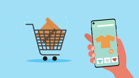 shopping cart and smartphone ecommerce animation