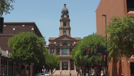 wide angle shot of the tarrant county courthouse in fort worth, texas