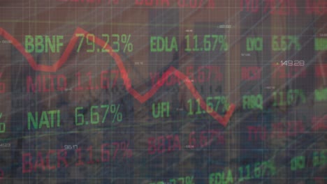 animación del procesamiento de datos estadísticos y del mercado de valores contra edificios altos