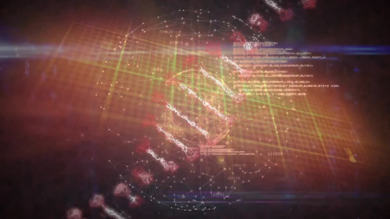 animación del adn sobre el monitor de frecuencia cardíaca de cadena y el mapa del mundo