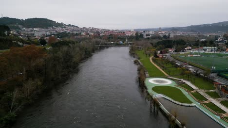 miño river and walking bridge in oira, ourense, galicia, spain