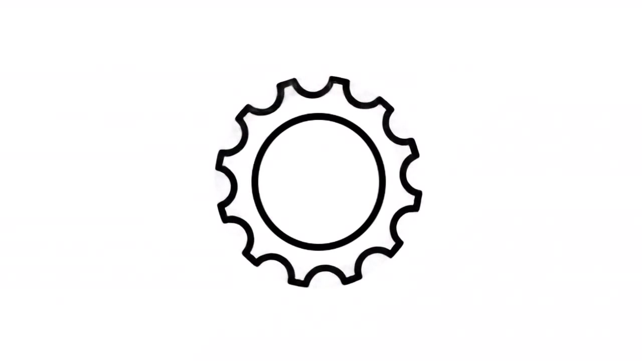 Black Outline Gear Icon Spinning on White Background