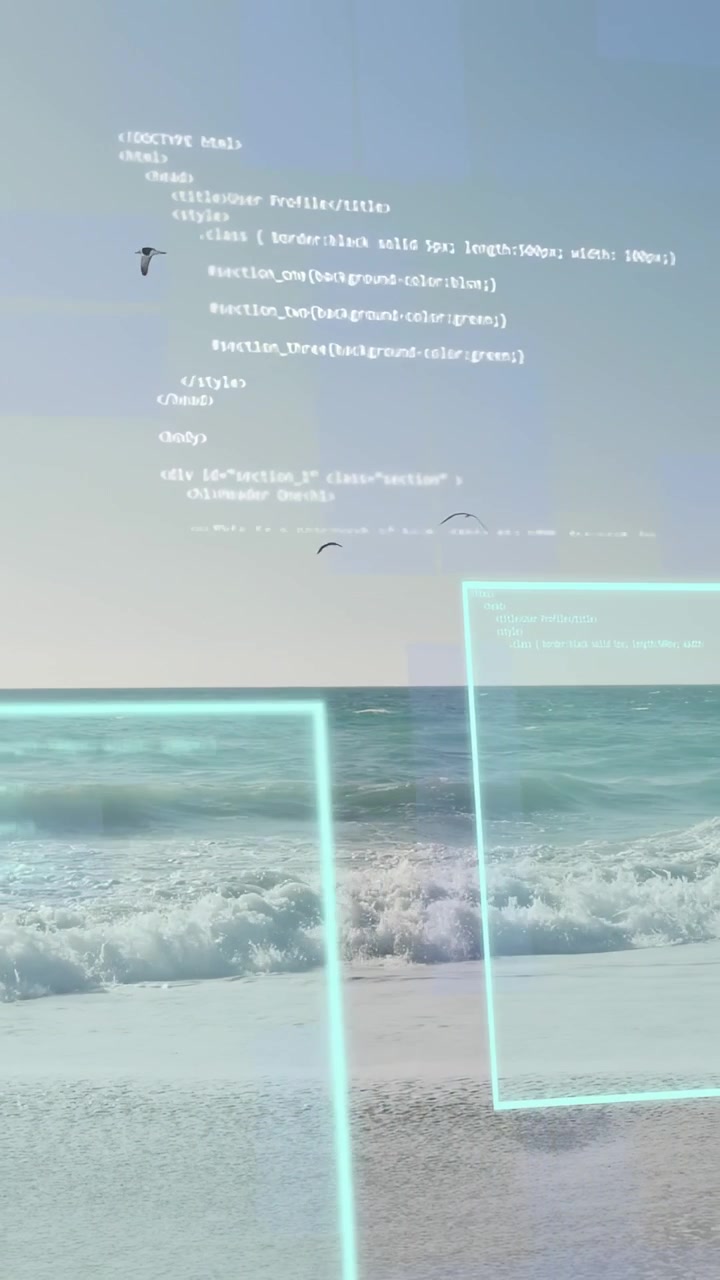 Video verticale: Appare un rettangolo ciano, le sovrapposizioni si spostano, il mare viene visualizzato per la rappresentazione dei dati.
