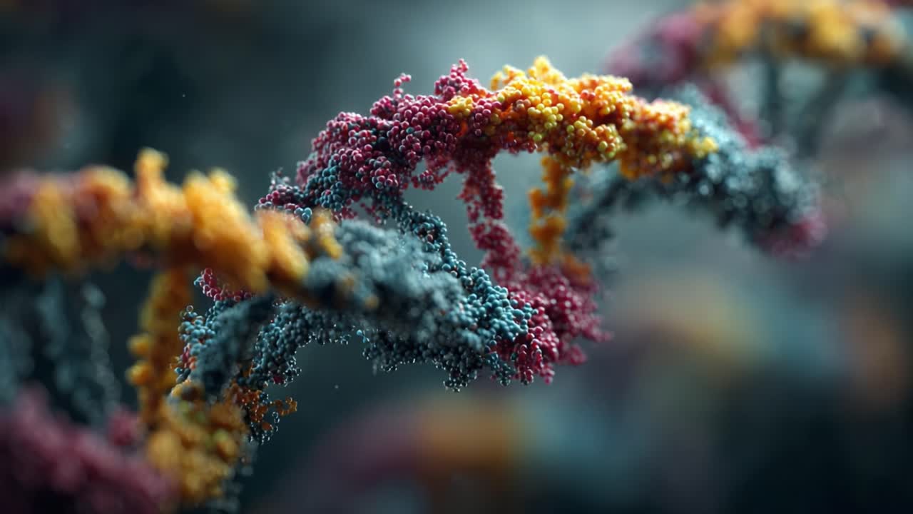 Intricate Visualization of a DNA Helix: Exploring the Complex Structure of Genetic Material at the Molecular Level with Stunning Detail and Vibrant Colors