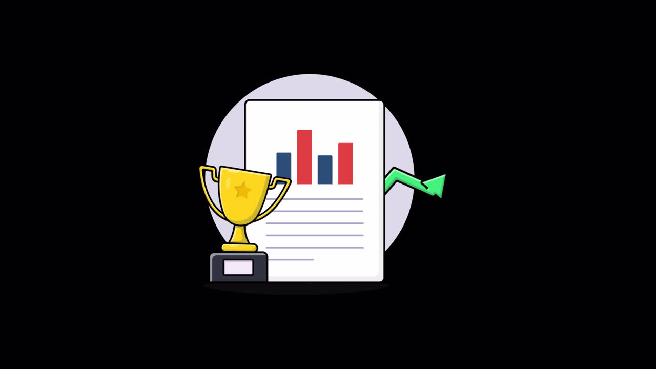 Animated Business Success Concept with Chart, Trophy, and Growth Arrow