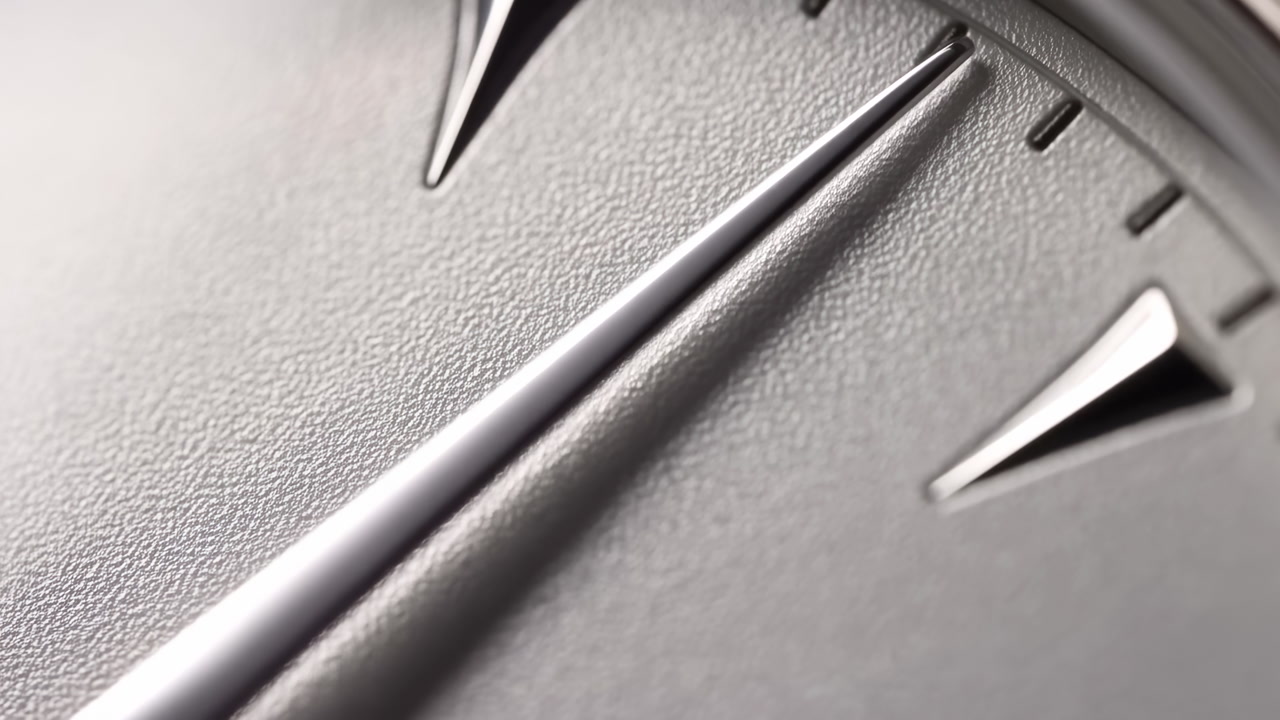 Macro Closeup Luxury Watch Hand Ticking, Smooth Metal Minute Hand Gliding Over Textured Dial, Subtle Shadow