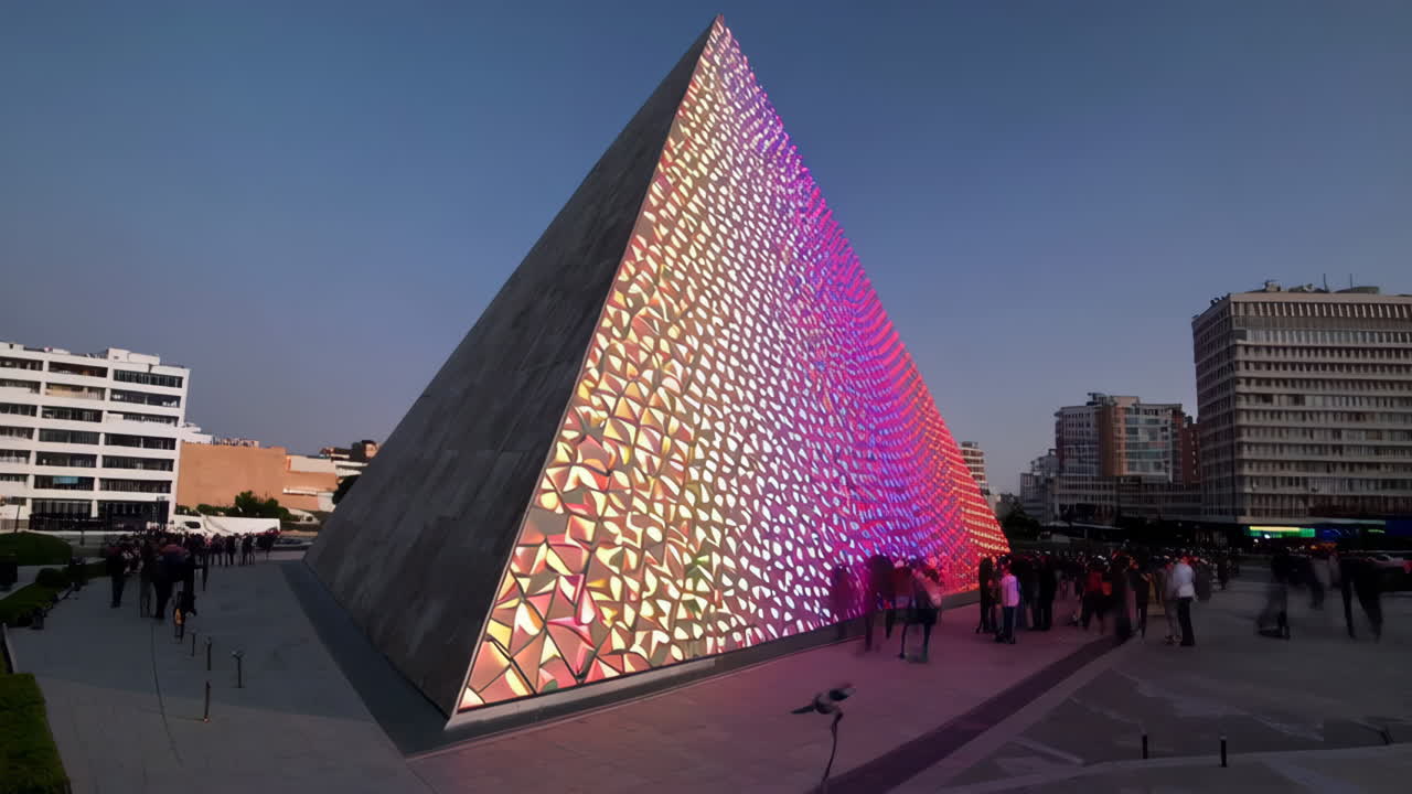 Pyramid with Light Show in Cityscape