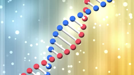 animation of dna chain over white dots floating on colorful digital background