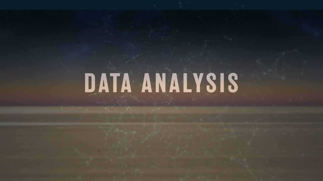 Analyzing data with animation over network connections and sunset background