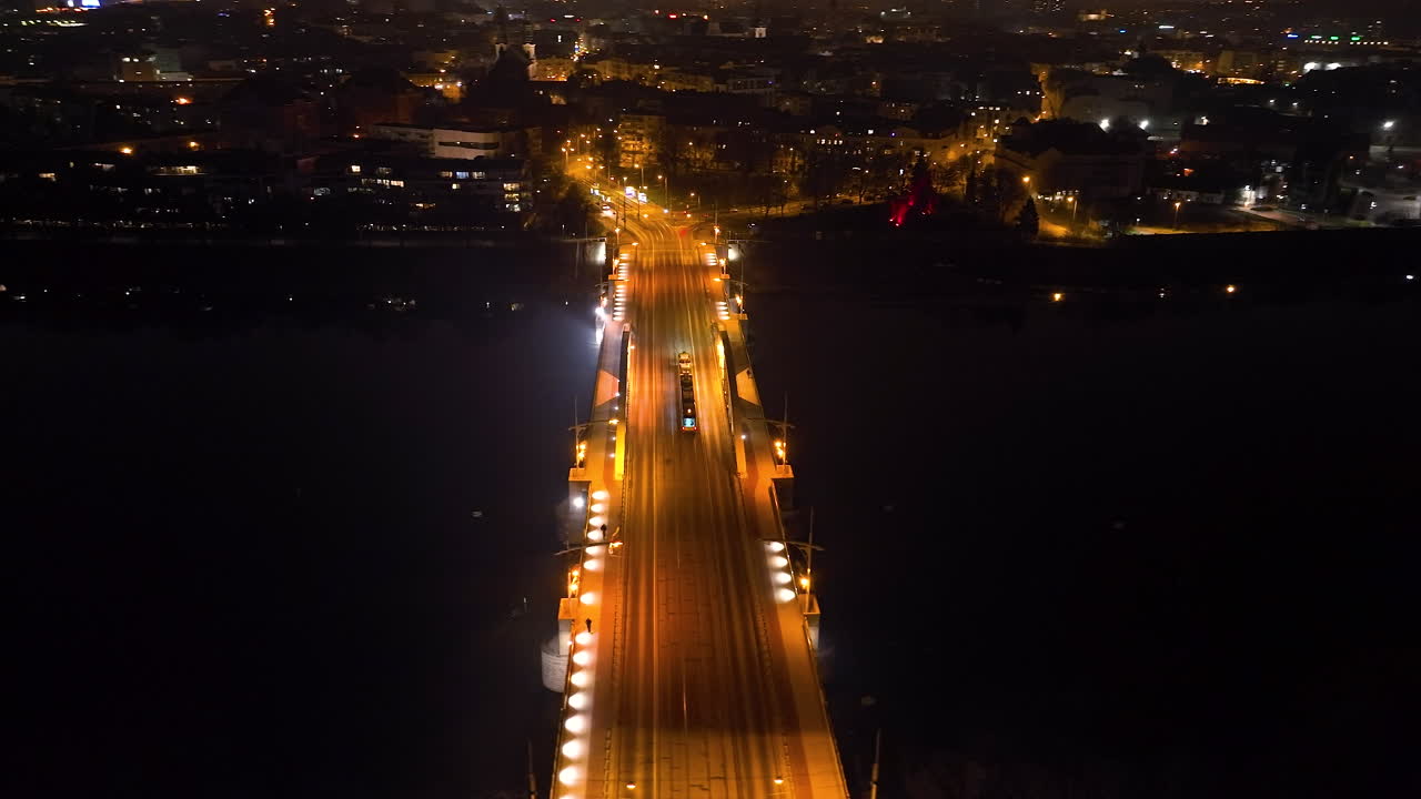 Night Aerial View of a City Bridge