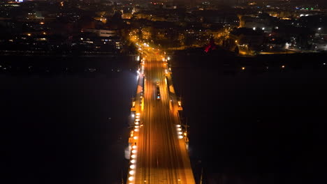night aerial view of a city bridge