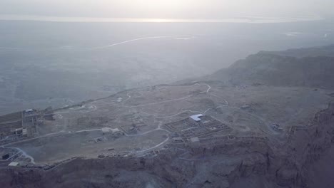 aerial masada and dead sea view in the morning