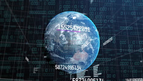 rotating earth with binary code and numbers, representing global data processing