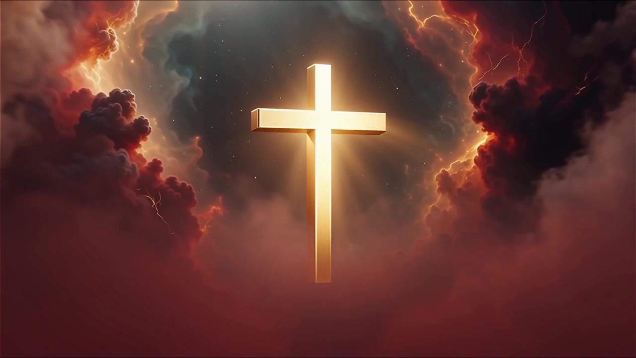 Croce Cristiana Luce Celestiale Sfondo per il Culto.