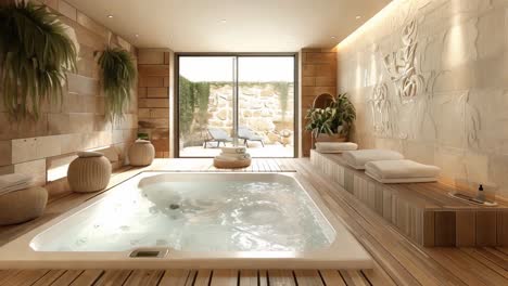 a luxurious spa-like bathroom with a hot tub