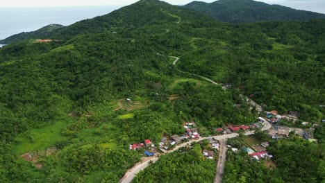 residential houses in the mountain with green forest in catanduanes, philippines. - aerial shot