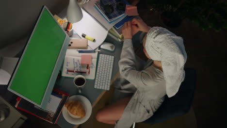 busy lady tears sticker off at home closeup. woman preparing paper notifications