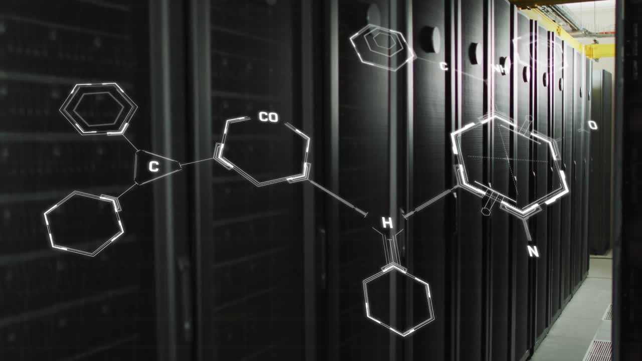 서버 방에 대한 선으로 연결된 분자 구조의 애니메이션