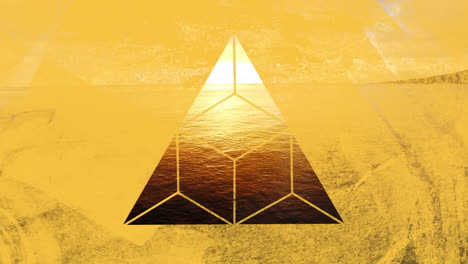 ocean at sunset through yellow triangular shaped foreground