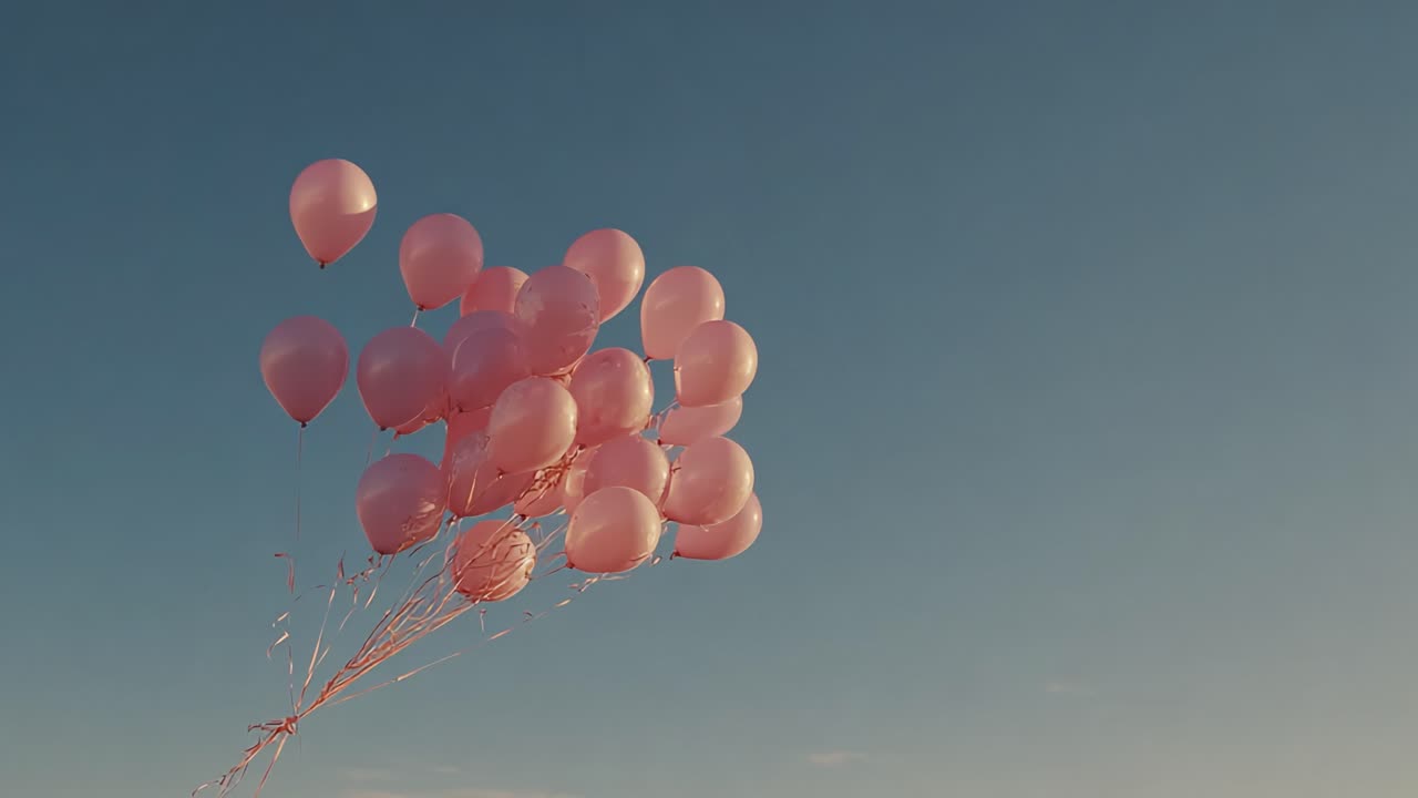 A Beautiful Display of Pink Balloons Floating in a Clear Blue Sky, Capturing the Essence of Joy and Celebration in Nature's Embrace