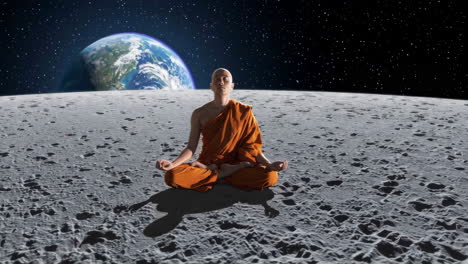 monje meditando en la luna