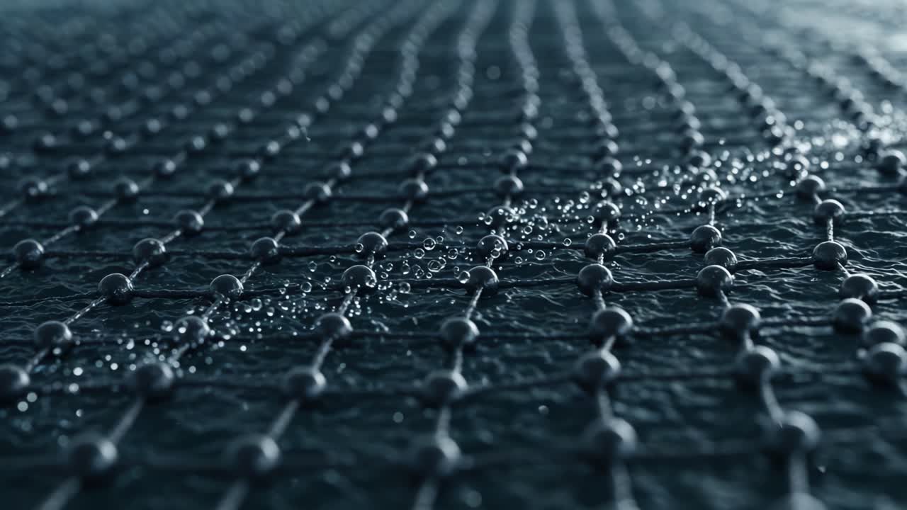 Exploring Molecular Structures: A Close-Up on a Network of Atoms and Water Droplets, Illustrating the Intricacies of Chemistry and Physics in an Artistic Representation