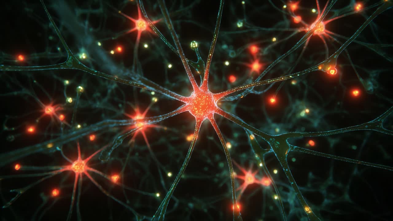 Intricate Neuronal Network Illustrating Connection Patterns and Activity with Glowing Synapses Representing Neurotransmission and Brain Functionality in a Stunning Visualization of Neural Dynamics