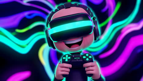 3d animated character enjoying vr gaming