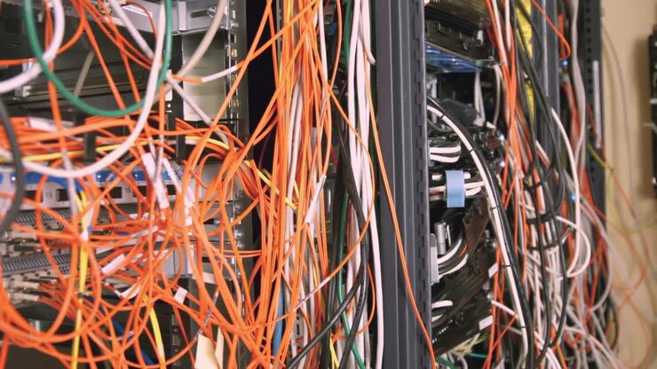 Wires and cables coming out of server